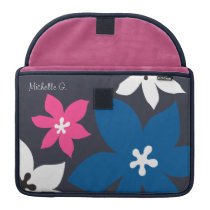 Large modern flower print personalized navy pink macbook sleeves