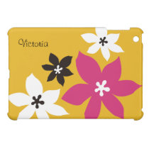 Large modern flower print personalized yellow pink ipad mini cases