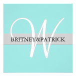 Large Monogram Tiffany Blue Wedding Invitations