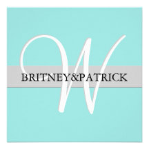Large Monogram Tiffany Blue Wedding Invitations