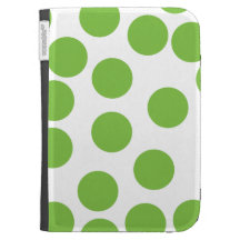 Large Pea Green Dots on White. Kindle Keyboard Cases