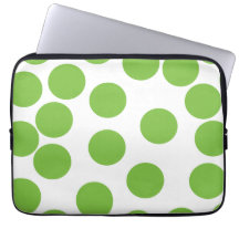 Large Pea Green Dots on White. Laptop Sleeve