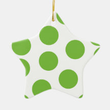 Large Pea Green Dots on White. Christmas Tree Ornaments