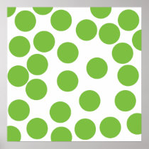 Large Pea Green Dots on White. Print