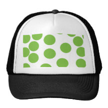 Large Pea Green Dots on White. Trucker Hats