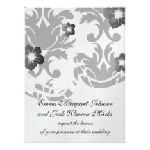 large white and black bold damask custom announcements