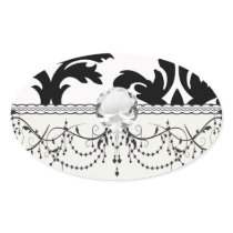 large white and black bold damask oval sticker