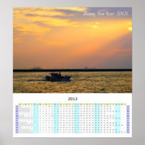 Large Year-At-A-Glance 2013 Calendar with Sunset