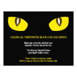 Large yellow cat eyes stare black Halloween party Invitation