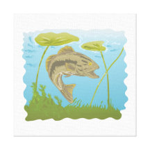 largemouth bass jumping stretched canvas print