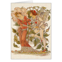 L'art victorien vintage, s'est levé ; Reine du jar Cartes De Vœux