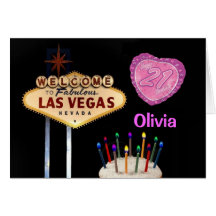 Las Vegas 21st Birthday PINK HEART BALLOON Card