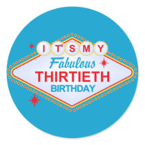 Las Vegas 30th Birthday Round Stickers
