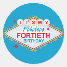 Las Vegas 40th Birthday Round Sticker