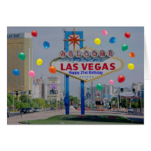 Las Vegas Happy 21st Birthday Card in Blue