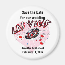 Las Vegas Pink Heart Save the Date Fridge Magnets