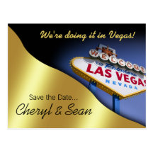 Las Vegas Save The Date (metallic gold) Postcards