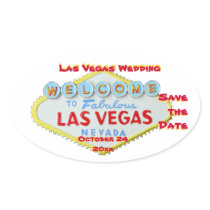Las Vegas Sign Wedding Date Oval Stickers