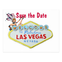 Las Vegas Wedding Sign with Showgirl Postcards