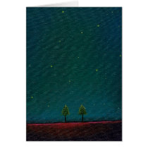 Late Night Meeting dark starry sky nature tree art Cards