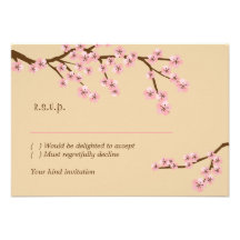 Latte & Pink Cherry Blossom RSVP w/ envelopes Invite