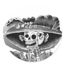 Laughing Skeleton Woman in  Bonnet Round Stickers