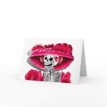 Laughing Skeleton Woman in Red Bonnet Greeting Card