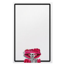 Laughing Skeleton Woman in Red Bonnet Personalized Stationery