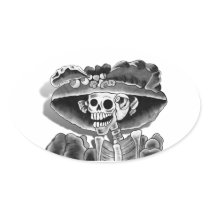 Laughing Skeleton Woman Oval Stickers