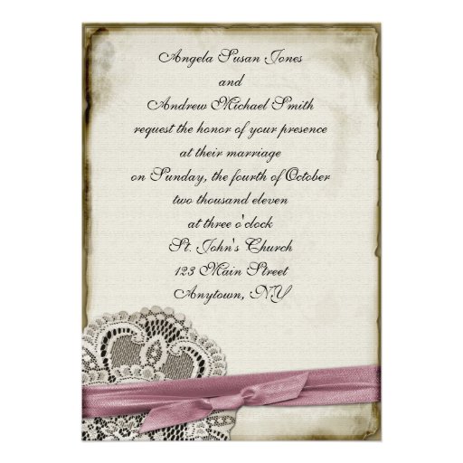 Laura Pink Vintage Lace Invitation