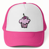 lavender and pink stripes cupcake trucker hat