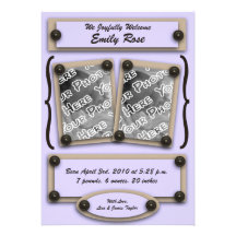 Lavender Buttons & Brackets Birth Announcement