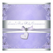 Lavender Cross Girls Purple First Communion invitations