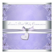 Lavender Cross Girls Purple First Communion Personalized Invite