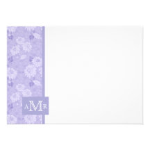 Lavender Damask Monogram Flat Card 4.5 x 6.25 Invitation