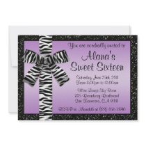 Lavender Glitter Invite With Zebra Print Bow