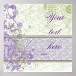 Lavender & Green Floral Swirls Poster