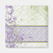 Lavender & Green Floral Swirls Refrigerator Magnet