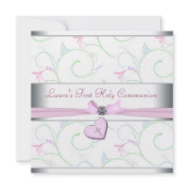 Lavender Pink Heart Pink Cross First Communion