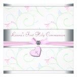 Lavender Pink Heart Pink Cross First Communion Custom Announcements