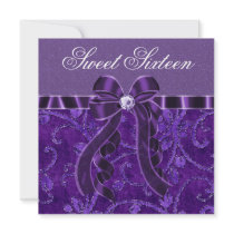 Lavender Purple Glitter Sweet Sixteen Birthday Custom Invites