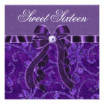 Lavender Purple Glitter Sweet Sixteen Birthday Custom Invites