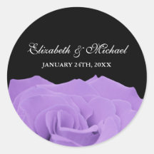 Lavender Rose and Black Wedding Favour Label Round Stickers