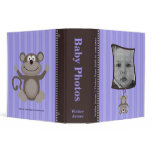 Lavender Stripe Baby Photo Album with Monkey Vinyl Binder