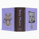 Lavender Stripe Baby Photo Album with Monkey Vinyl Binder