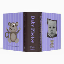 Lavender Stripe Baby Photo Album with Monkey Vinyl Binder