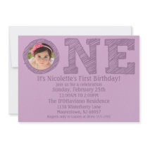 Lavender The Big One Photo First Birthday Party Personalized Invites