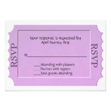 Lavender Ticket Look RSVP Response Card Personalized Announcement