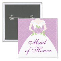 Lavender Wedding Dress Bridal Party Pinback Buttons