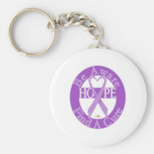LavenderHeartRibbonBeAwareFindCureDark Keychain